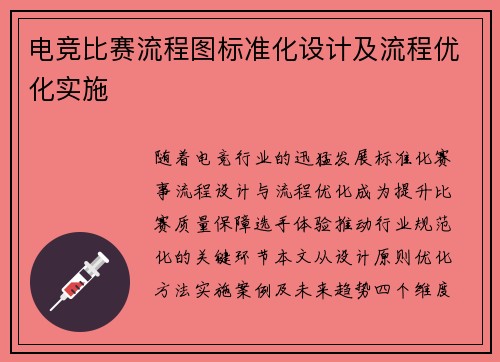 电竞比赛流程图标准化设计及流程优化实施